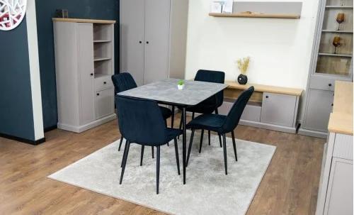 Set Masă Living Extensibilă KJT546 Gri cu 4 Scaune Tapițate KJC176 Negre