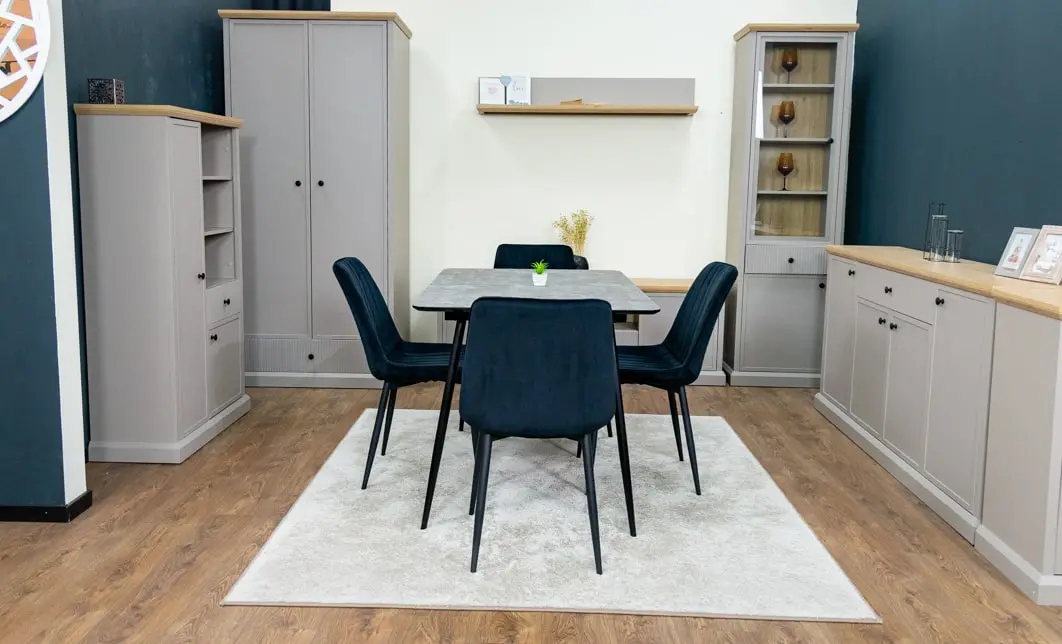 Set Masă Living Extensibilă KJT546 Gri cu 4 Scaune Tapițate KJC176 Negre 7