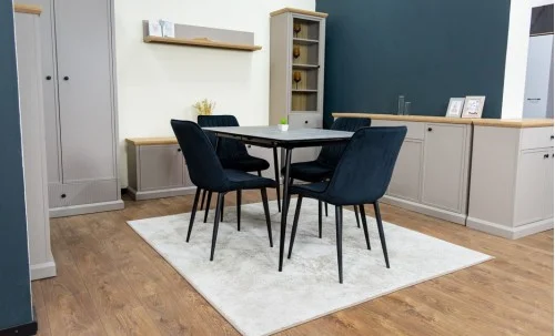 Set Masă Living Extensibilă KJT546 Gri cu 4 Scaune Tapițate KJC176 Negre