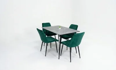 Set Masă Living Extensibilă KJT546 Gri cu 4 Scaune Tapițate KJC176 Verzi
