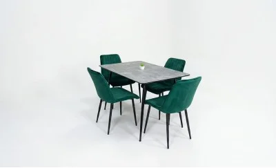 Set Masă Living Extensibilă KJT546 Gri cu 4 Scaune Tapițate KJC176 Verzi