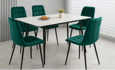 Set Masă Living Extensibilă KJT546 Bej cu 4 Scaune KJC37 Verde
