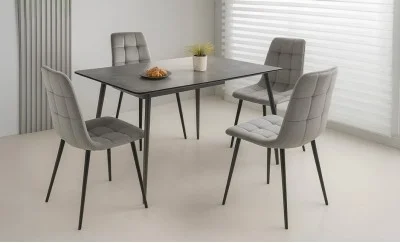 Set Masă Living Extensibilă KJT546 Gri cu 4 Scaune KJC37 Gri