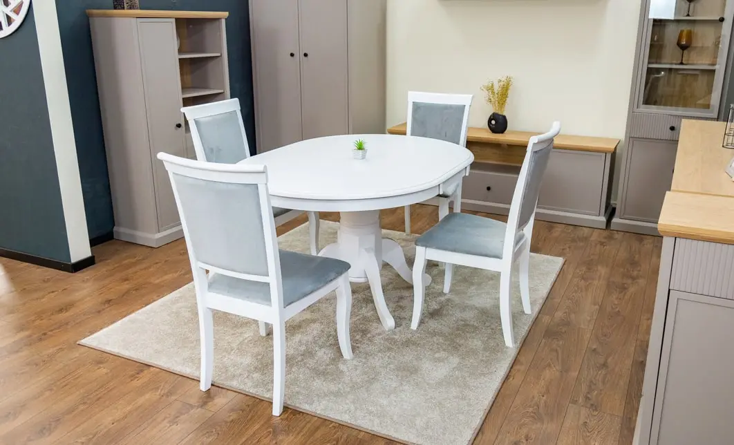 Set Masă Living Extensibilă Olivia Alb cu 4 Scaune Aberden