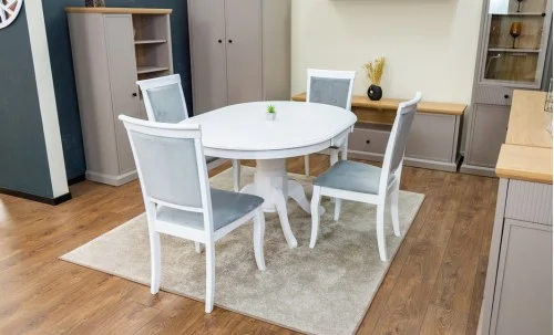 Set Masă Living Extensibilă Olivia Alb cu 4 Scaune Aberden