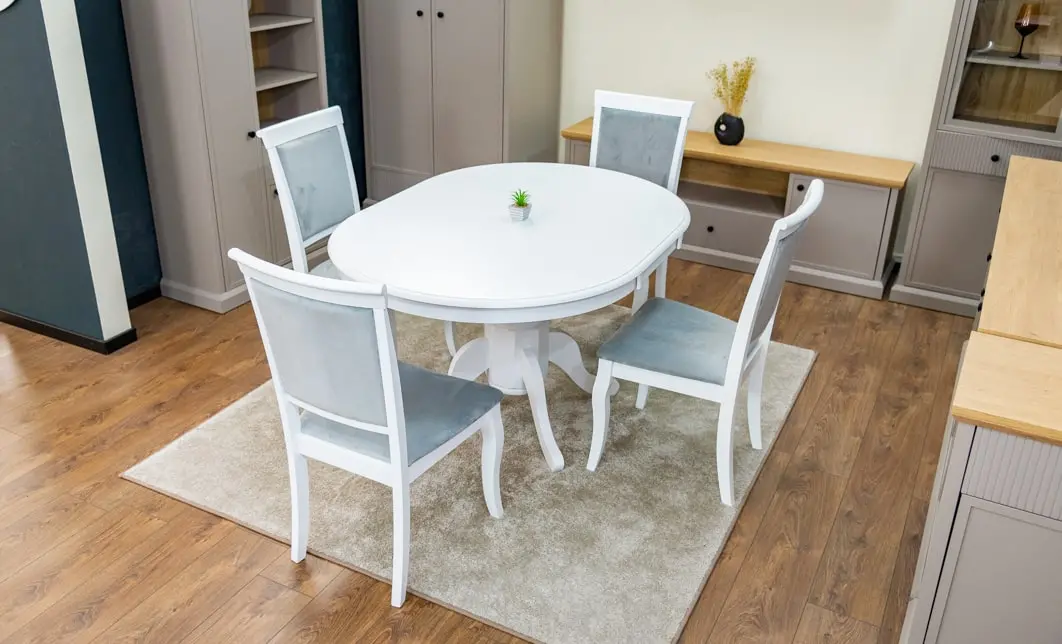 Set Masă Living Extensibilă Olivia Alb cu 4 Scaune Aberden