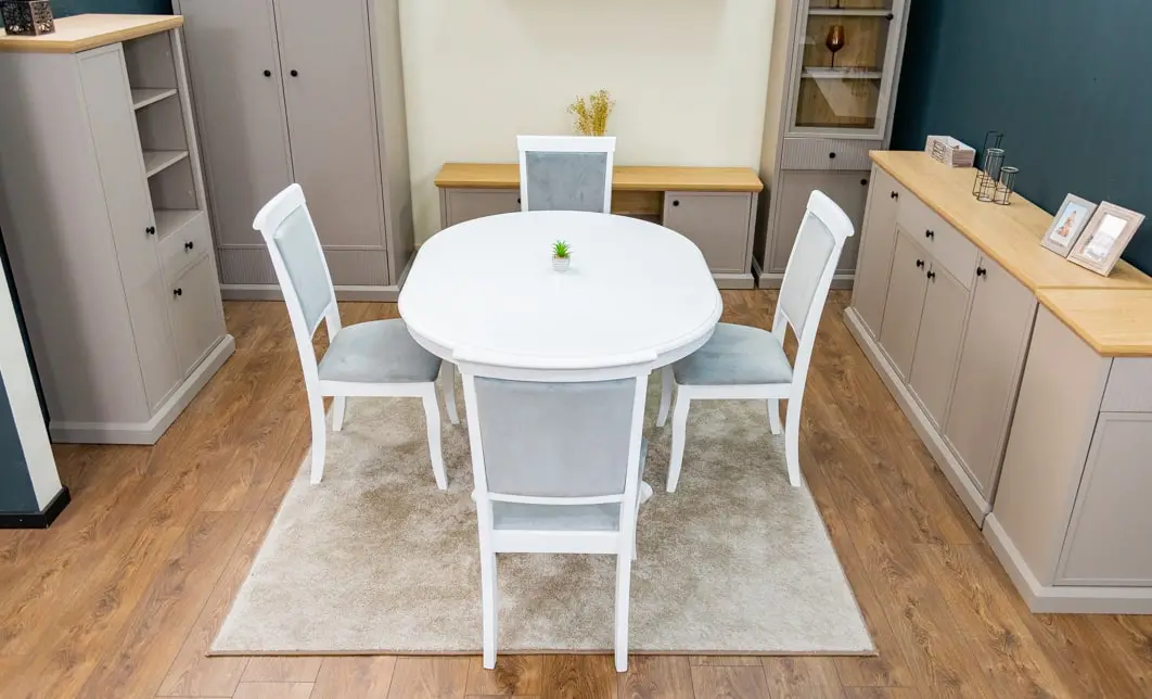 Set Masă Living Extensibilă Olivia Alb cu 4 Scaune Aberden