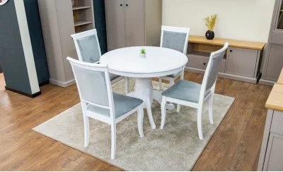 Set Masă Living Extensibilă Olivia Alb cu 4 Scaune Aberden