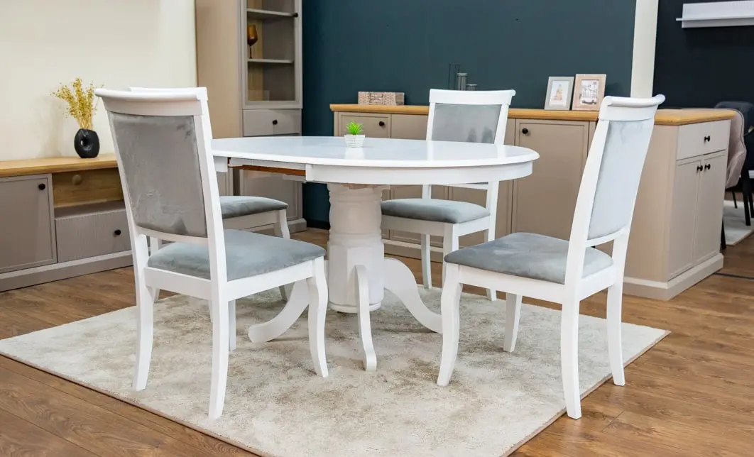 Set Masă Living Extensibilă Olivia Alb cu 4 Scaune Aberden