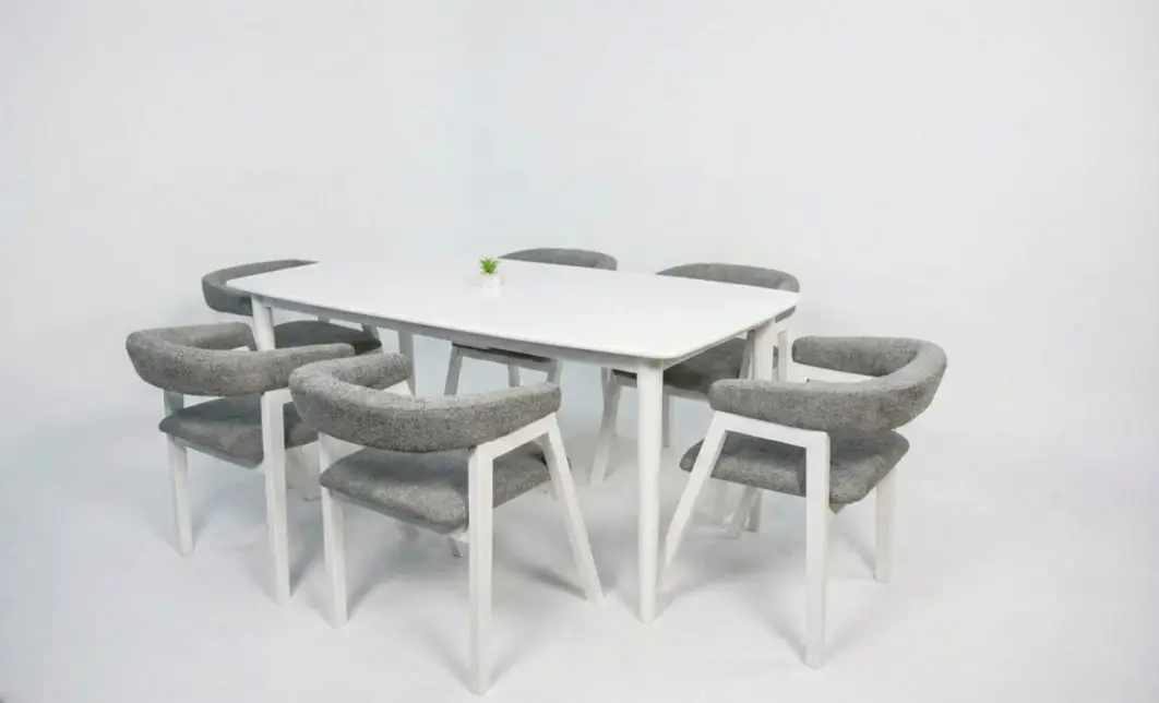 Set Masă Living Extensibilă Palmdale Albă cu 6 Scaune Carolina 2