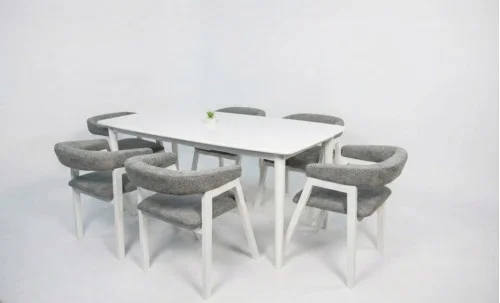 Set Masă Living Extensibilă Palmdale Albă cu 6 Scaune Carolina