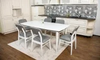 Set Masă Living Extensibilă Palmdale Albă cu 6 Scaune Palmdale