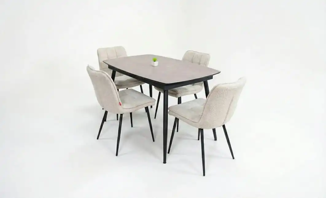 Set Masă Living Extensibilă Yense 125 Gri Lagun cu 4 Scaune Tapițate DCM2001AF Bej 1