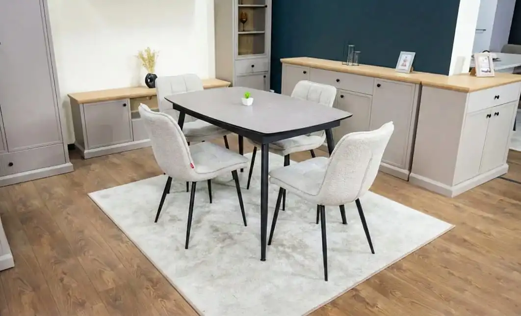 Set Masă Living Extensibilă Yense 125 Gri Lagun cu 4 Scaune Tapițate DCM2001AF Bej