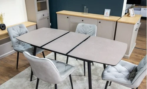 Set Masă Living Extensibilă Yense 125 Gri Lagun cu 4 Scaune Tapițate KJC0357 Gri