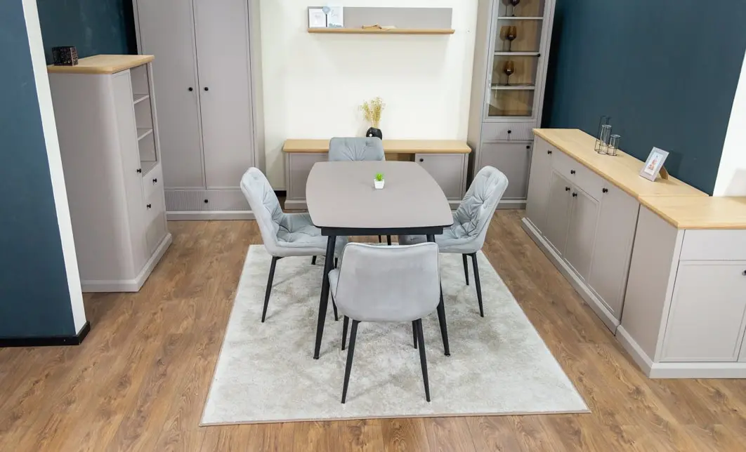 Set Masă Living Extensibilă Yense 125 Gri Lagun cu 4 Scaune Tapițate KJC0357 Gri 9