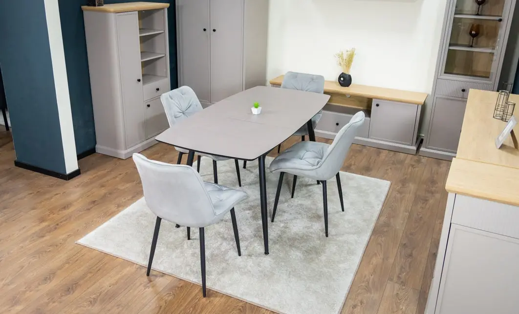 Set Masă Living Extensibilă Yense 125 Gri Lagun cu 4 Scaune Tapițate KJC0357 Gri