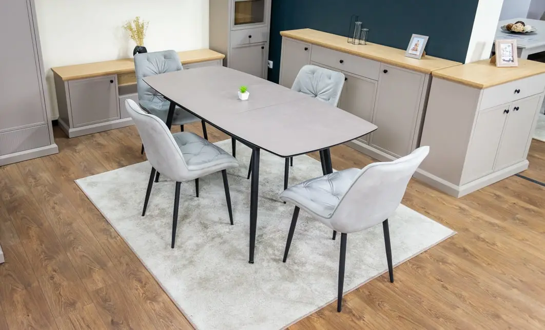 Set Masă Living Extensibilă Yense 125 Gri Lagun cu 4 Scaune Tapițate KJC0357 Gri