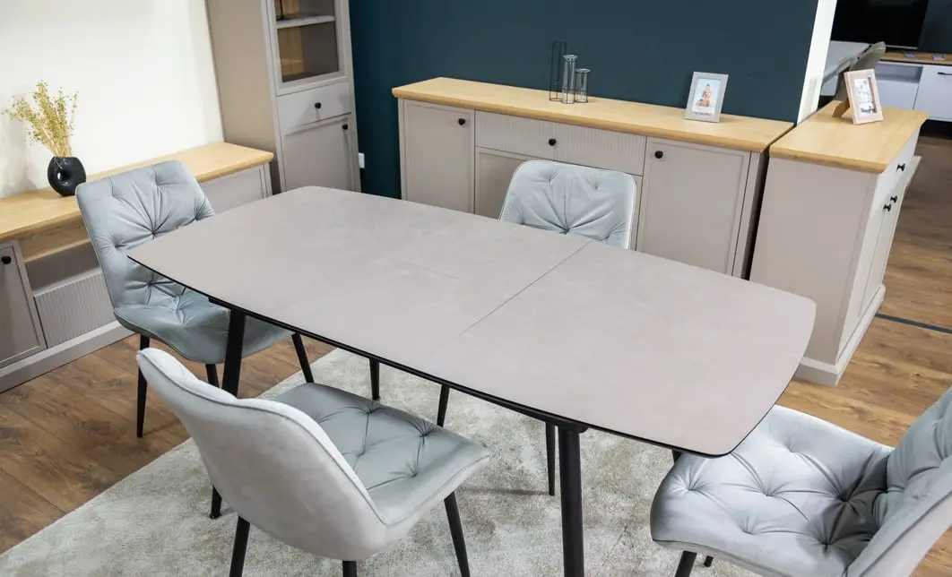 Set Masă Living Extensibilă Yense 125 Gri Lagun cu 4 Scaune Tapițate KJC0357 Gri
