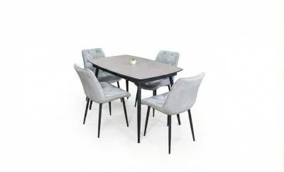 Set Masă Living Extensibilă Yense 125 Gri Lagun cu 4 Scaune Tapițate KJC0357 Gri