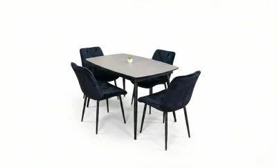 Set Masă Living Extensibilă Yense 125 Gri Lagun cu 4 Scaune Tapițate KJC0357 Negre