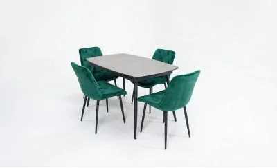 Set Masă Living Extensibilă Yense 125 Gri Lagun cu 4 Scaune Tapițate KJC0357 Verzi