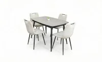 Set Masă Living Extensibilă Yense 125 Gri Lagun cu 4 Scaune Tapițate KJC0358 Bej 2