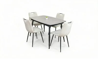 Set Masă Living Extensibilă Yense 125 Gri Lagun cu 4 Scaune Tapițate KJC0358 Bej