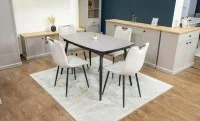 Set Masă Living Extensibilă Yense 125 Gri Lagun cu 4 Scaune Tapițate KJC0358 Bej