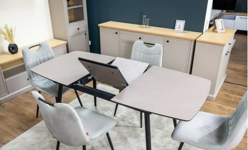 Set Masă Living Extensibilă Yense 125 Gri Lagun cu 4 Scaune Tapițate KJC0358 Gri