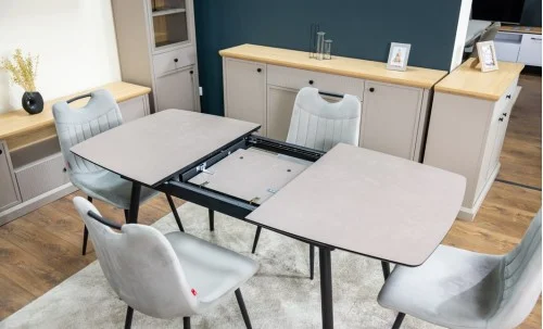 Set Masă Living Extensibilă Yense 125 Gri Lagun cu 4 Scaune Tapițate KJC0358 Gri