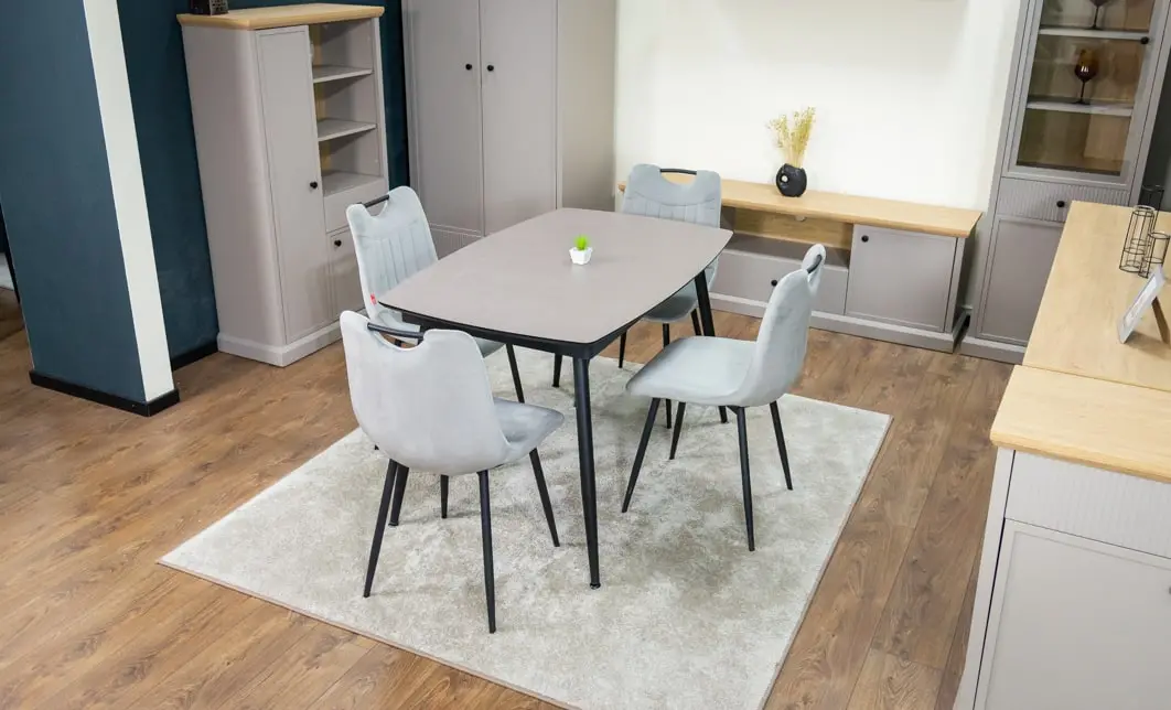 Set Masă Living Extensibilă Yense 125 Gri Lagun cu 4 Scaune Tapițate KJC0358 Gri