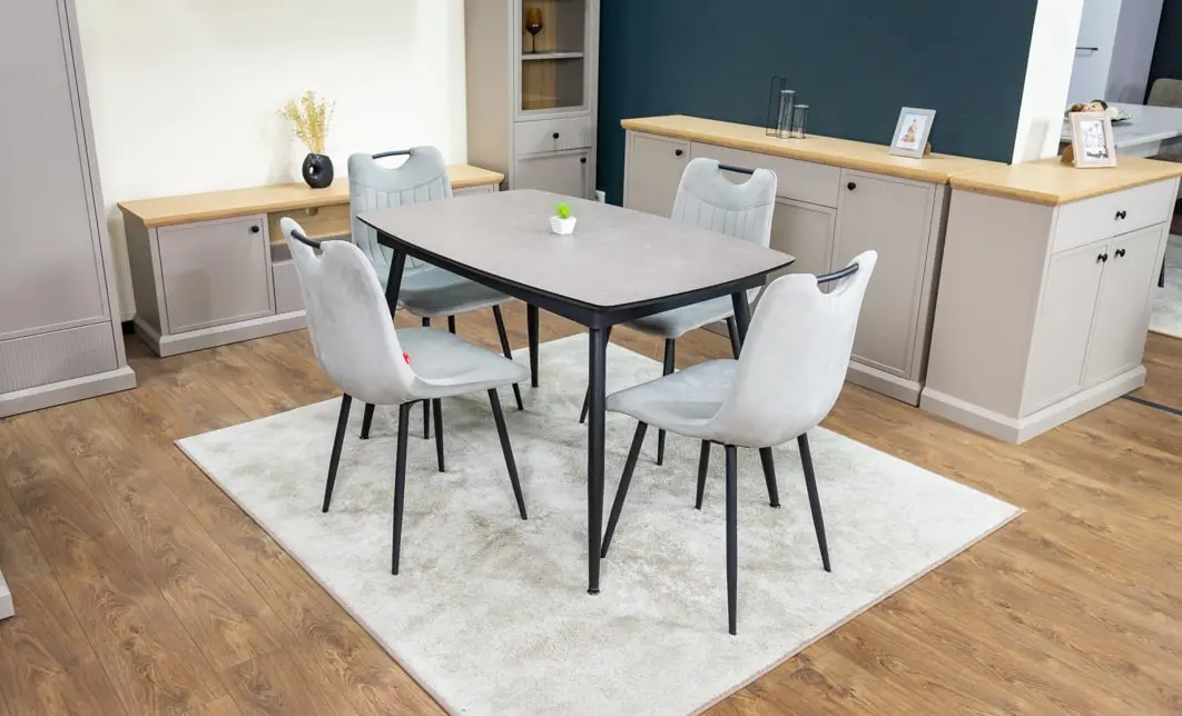 Set Masă Living Extensibilă Yense 125 Gri Lagun cu 4 Scaune Tapițate KJC0358 Gri