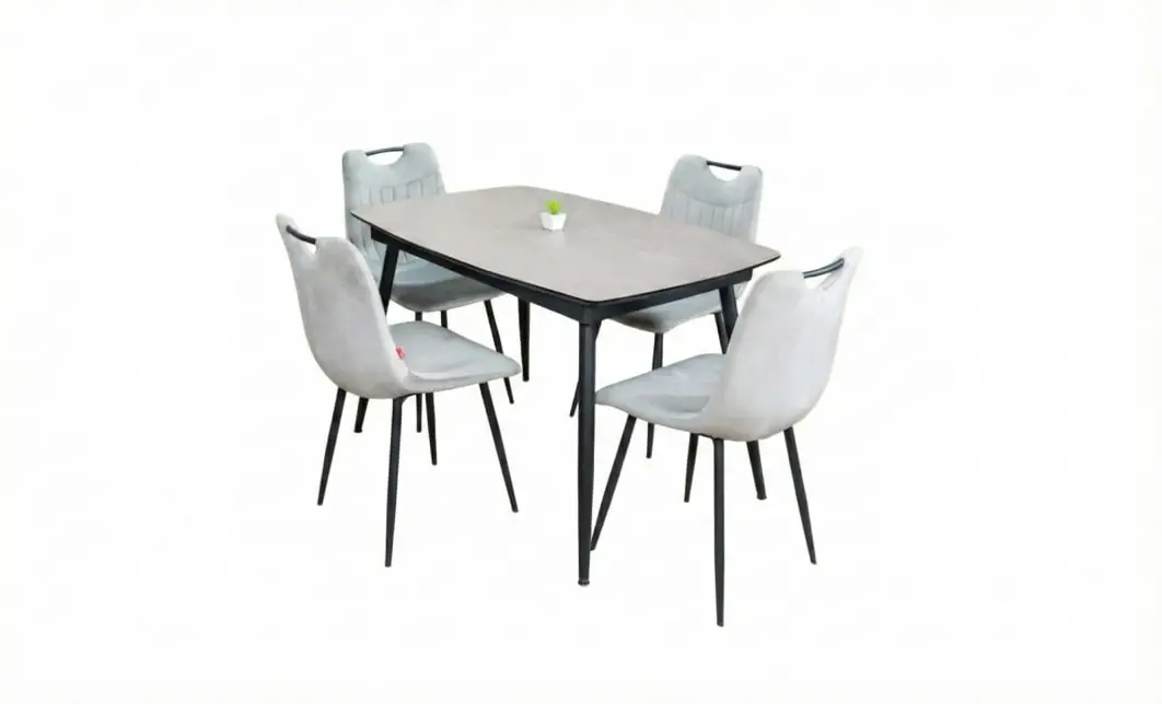 Set Masă Living Extensibilă Yense 125 Gri Lagun cu 4 Scaune Tapițate KJC0358 Gri 2