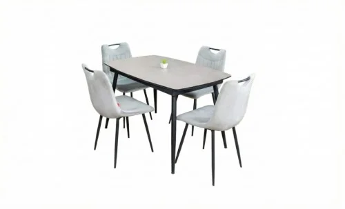 Set Masă Living Extensibilă Yense 125 Gri Lagun cu 4 Scaune Tapițate KJC0358 Gri