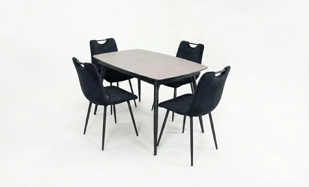 Set Masă Living Extensibilă Yense 125 Gri Lagun cu 4 Scaune Tapițate KJC0358 Negre 2