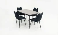 Set Masă Living Extensibilă Yense 125 Gri Lagun cu 4 Scaune Tapițate KJC0358 Negre