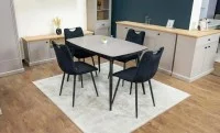 Set Masă Living Extensibilă Yense 125 Gri Lagun cu 4 Scaune Tapițate KJC0358 Negre