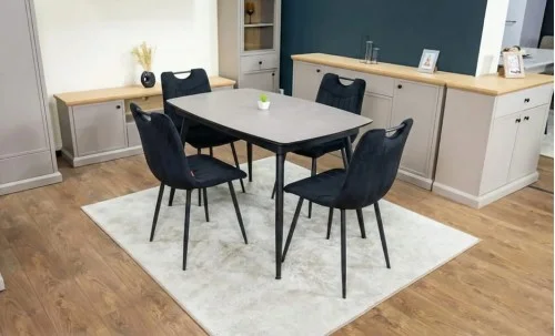 Set Masă Living Extensibilă Yense 125 Gri Lagun cu 4 Scaune Tapițate KJC0358 Negre