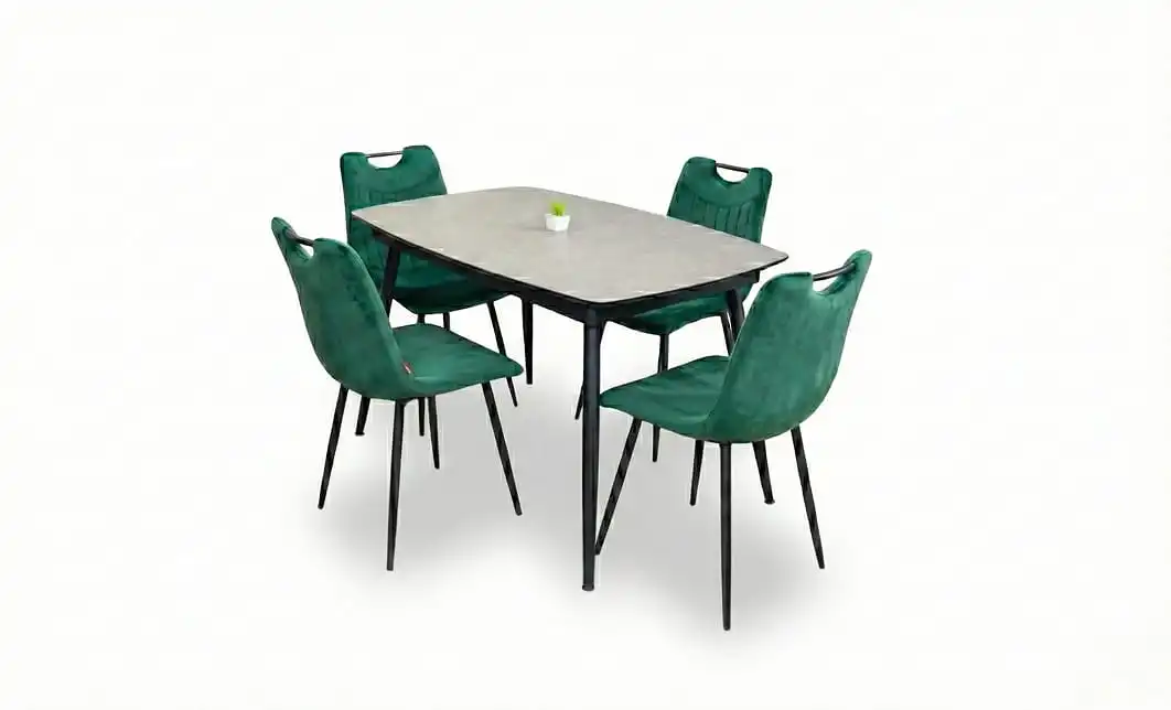 Set Masă Living Extensibilă Yense 125 Gri Lagun cu 4 Scaune Tapițate KJC0358 Verzi 2