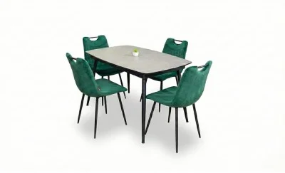 Set Masă Living Extensibilă Yense 125 Gri Lagun cu 4 Scaune Tapițate KJC0358 Verzi