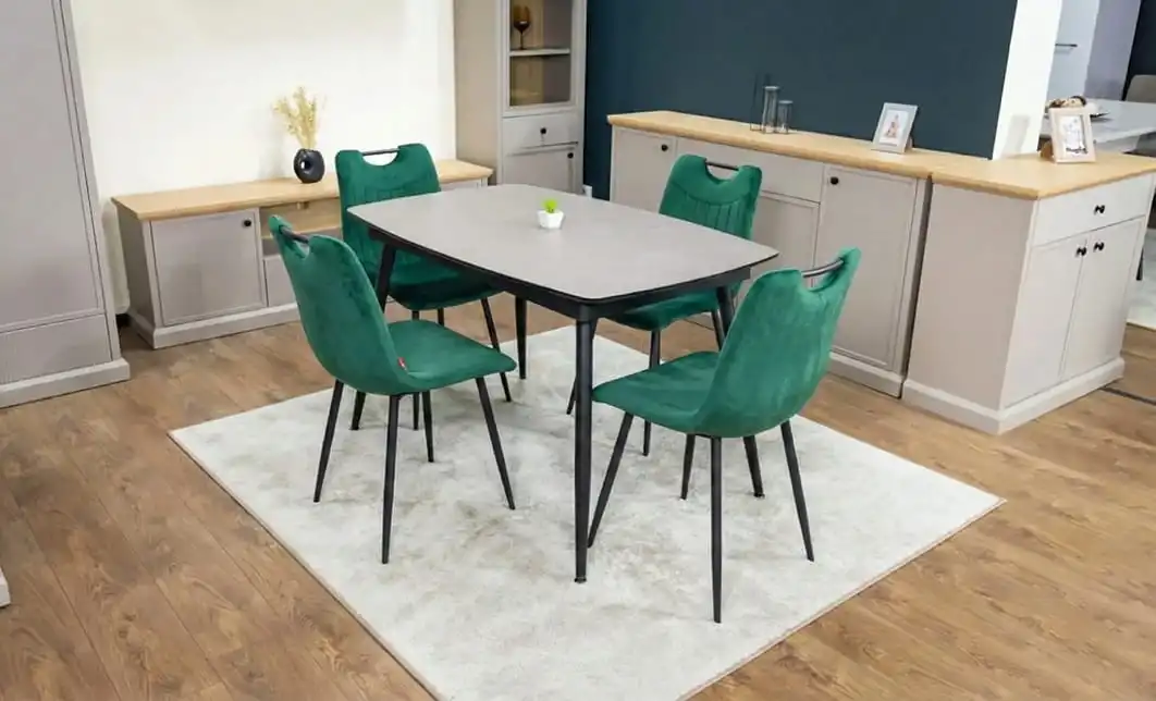 Set Masă Living Extensibilă Yense 125 Gri Lagun cu 4 Scaune Tapițate KJC0358 Verzi