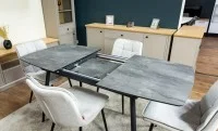 Set Masă Living Extensibilă Yense 125 Gri cu 4 Scaune Tapițate DCM2001AF Bej