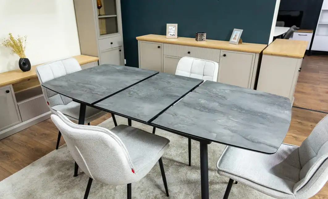 Set Masă Living Extensibilă Yense 125 Gri cu 4 Scaune Tapițate DCM2001AF Bej