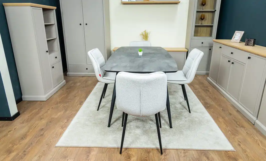 Set Masă Living Extensibilă Yense 125 Gri cu 4 Scaune Tapițate DCM2001AF Bej 9