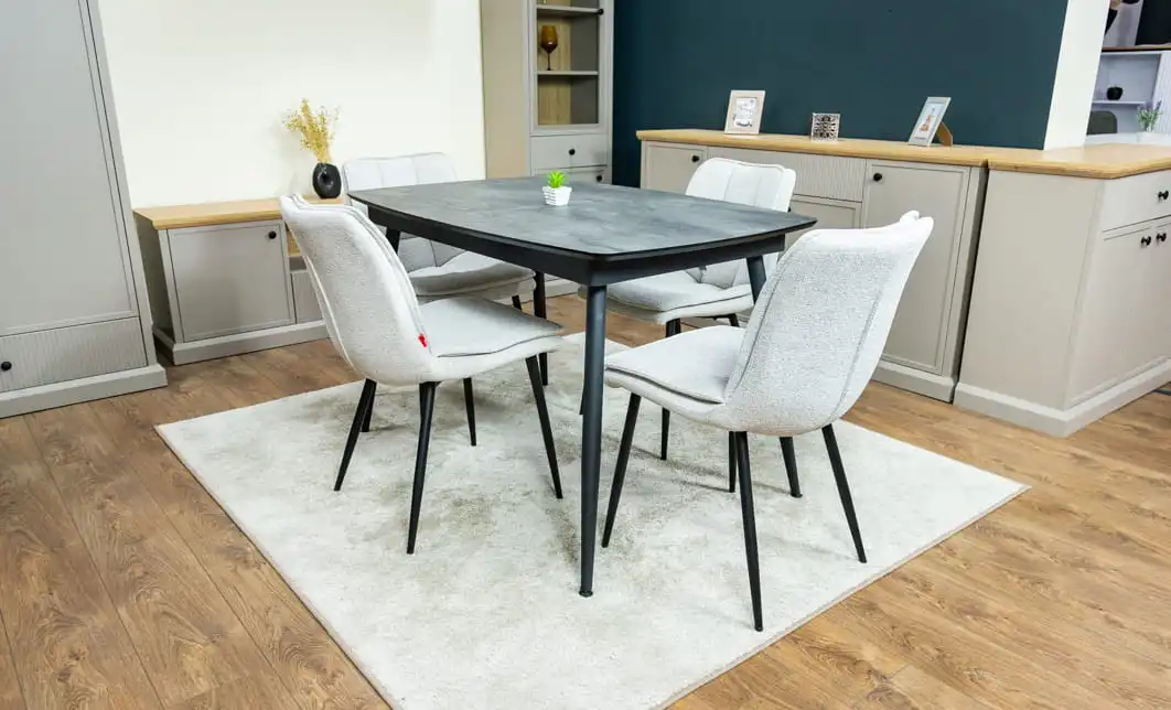 Set Masă Living Extensibilă Yense 125 Gri cu 4 Scaune Tapițate DCM2001AF Bej 3