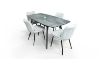 Set Masă Living Extensibilă Yense 125 Gri cu 4 Scaune Tapițate DCM2001AF Bej