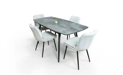 Set Masă Living Extensibilă Yense 125 Gri cu 4 Scaune Tapițate DCM2001AF Bej