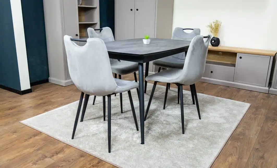 Set Masă Living Extensibilă Yense 125 Gri cu 4 Scaune Tapițate KJC0358 Gri 5