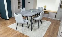 Set Masă Living Extensibilă Yense 125 Gri cu 4 Scaune Tapițate KJC0358 Gri 6